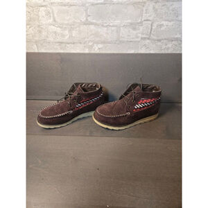 Women's MUK LUKS Brown Moccasins with Red Pattern Size 6.5